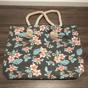 3/25🌸Gray Hibiscus Oversized Tote Bag Rope Handle